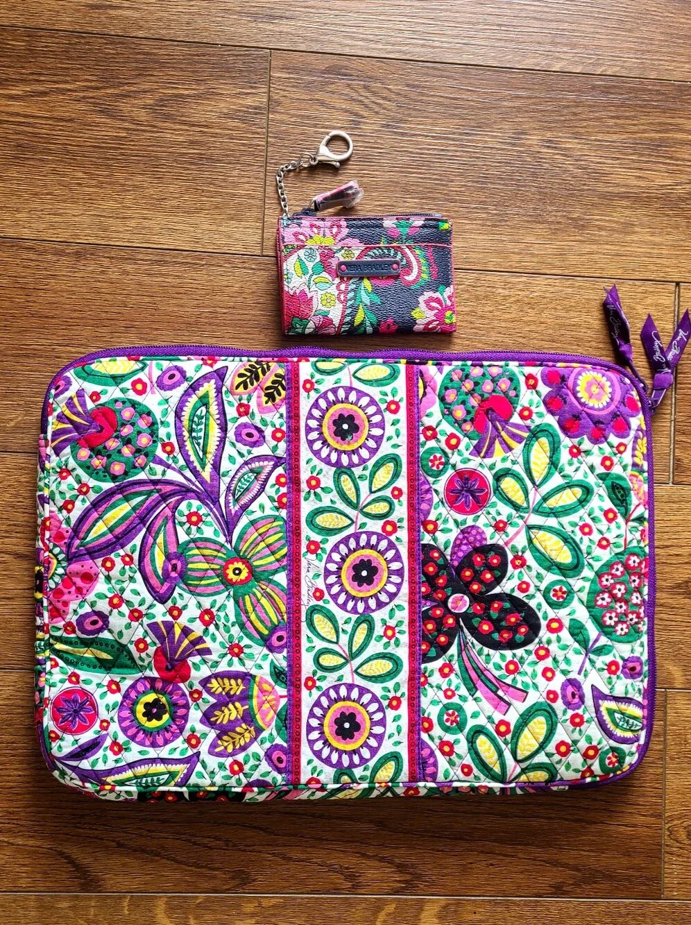 Vera Bradley Floral Laptop Case + Zip ID Coin Pouch Bundle 17x12